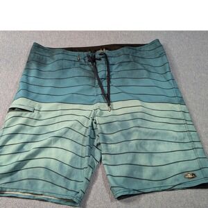 O'Neill Hyperfreak Mens Board Shorts Blue Striped Swim Trunks SP8106015 Size 38